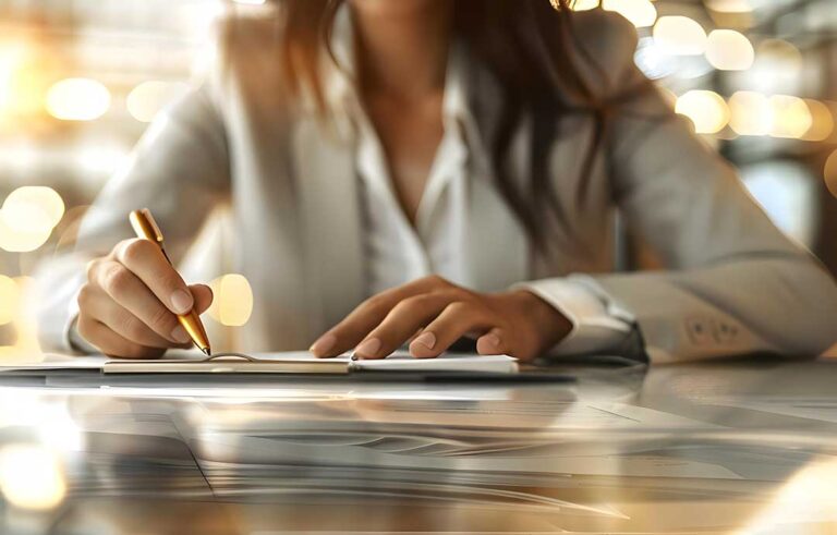 A person reviews insurance documents and therapy appointment notes at a kitchen table.